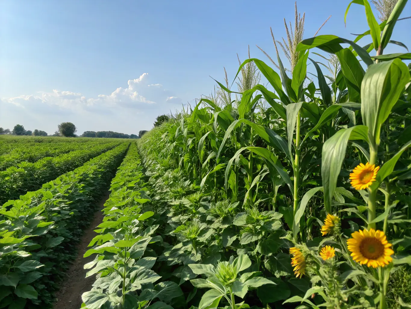 An image of a diverse range of crops growing on a farm, representing the variety of agricultural operations Pay In Time supports.