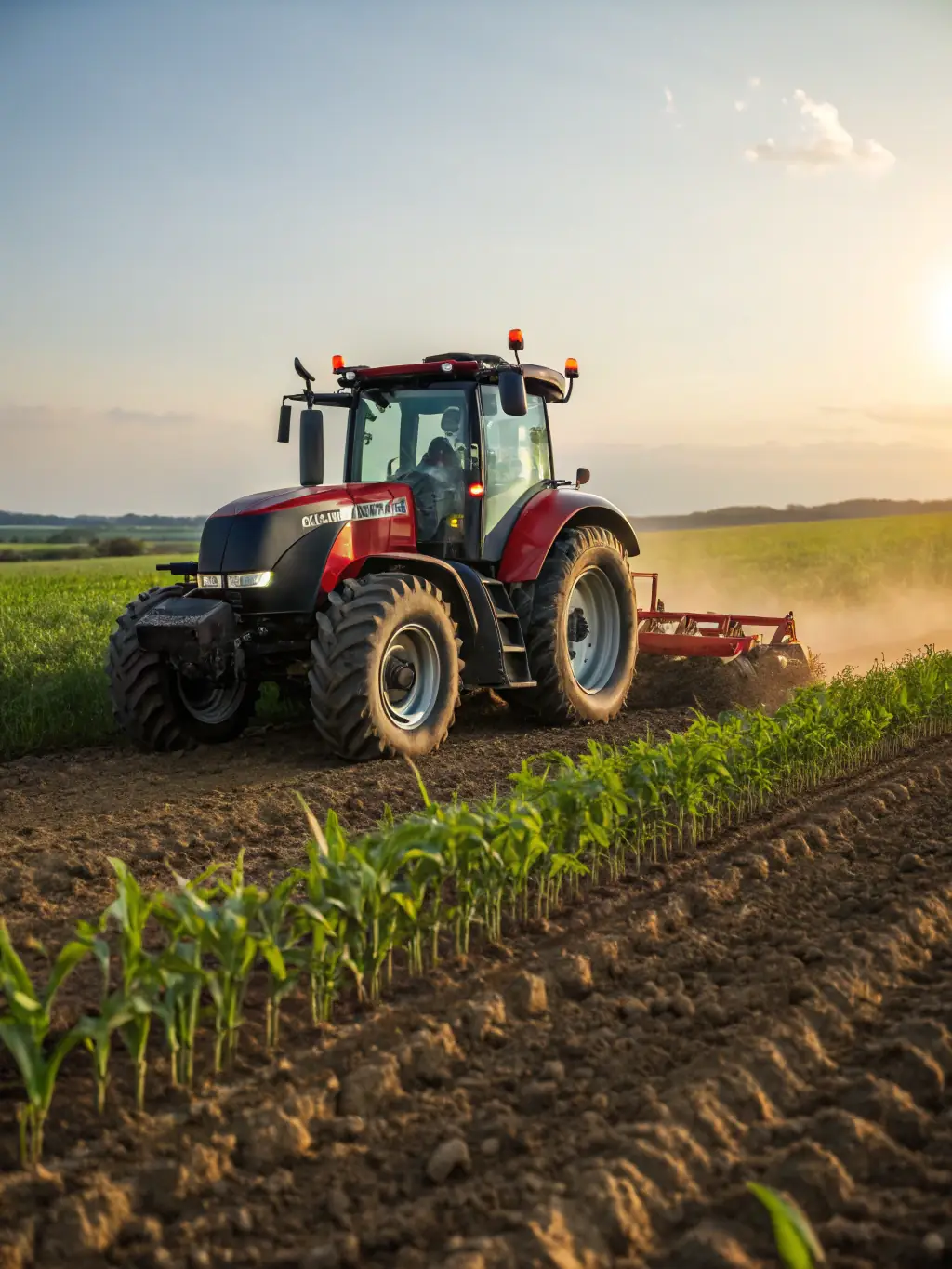 An image of modern farm machinery operating in a field during sunrise, showcasing Equipment Finance solutions by Pay In Time.